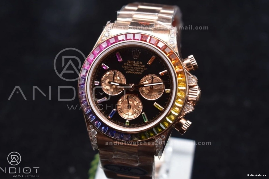 Best A RG 116595RBOW Crystal on Black 428 Edition TWF YG Rainbow Dial Bracelet Daytona Classic 0202